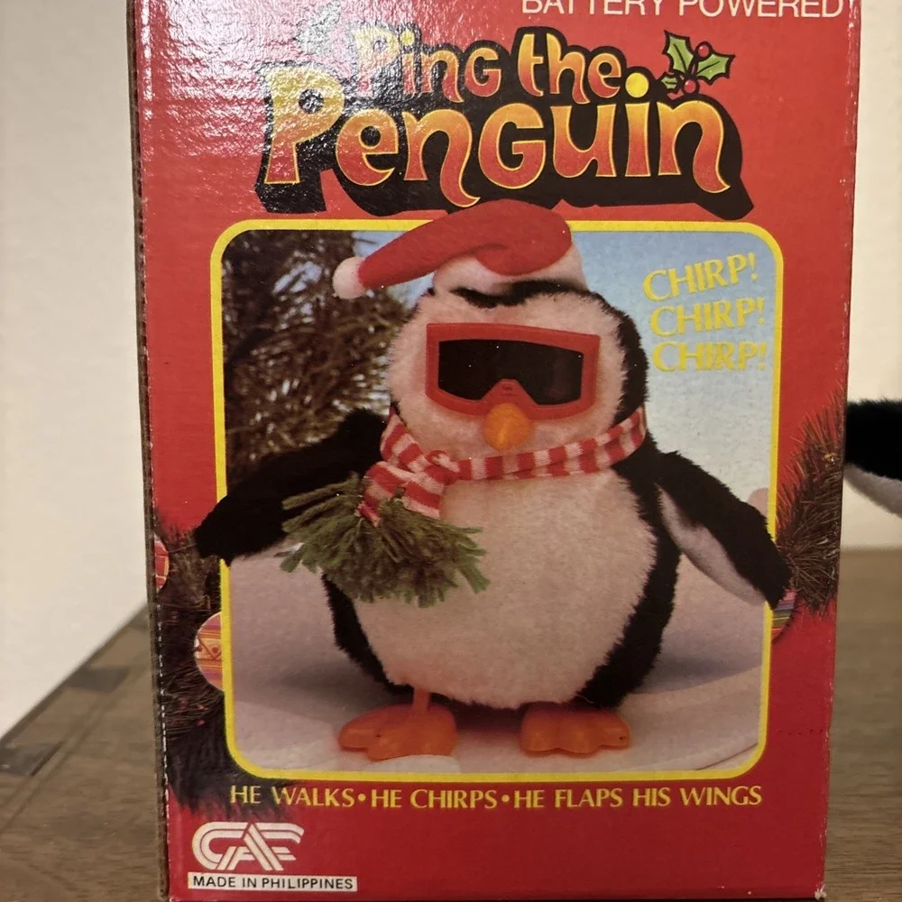 Vintage Ping the Penguin toy with box/ Tested / WORKING